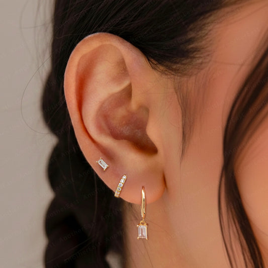 Baguette Dangle Hoop