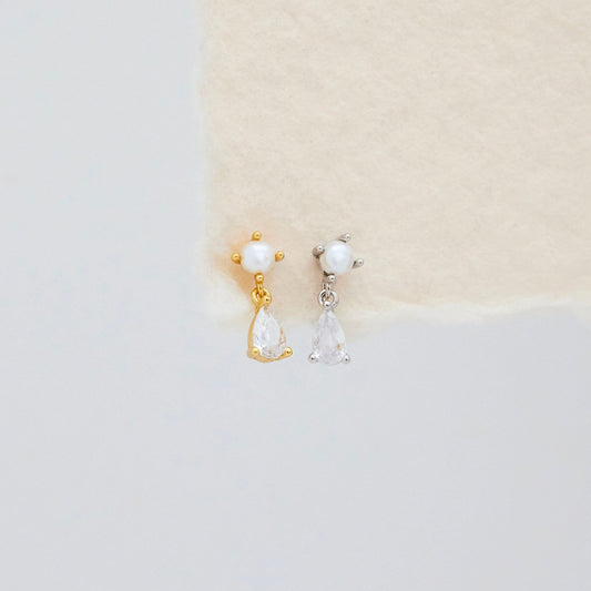 Pearl & CZ Dangle Stud