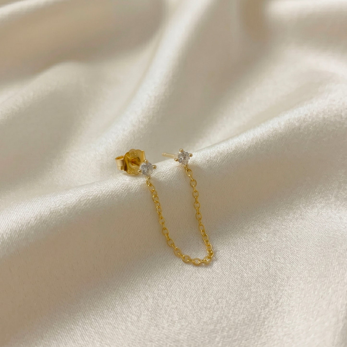 Double CZ Chain Stud