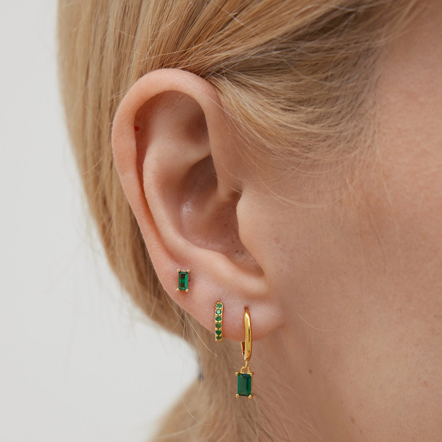 Emerald Baguette Dangle Hoop