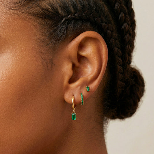 Emerald Dangle Baguette Set