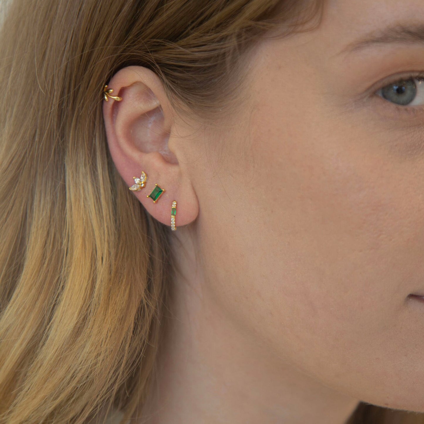 Emerald Baguette Hoop