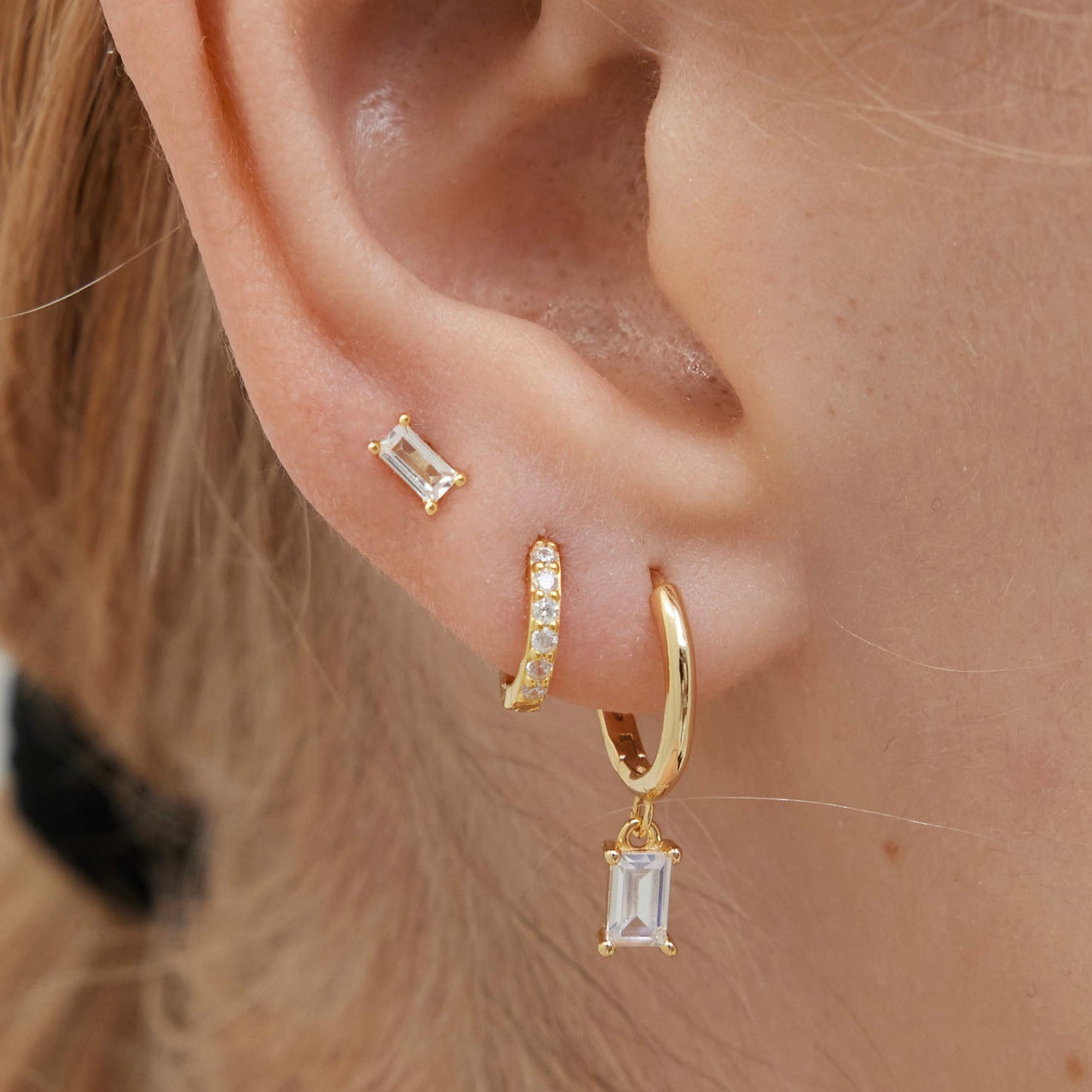Baguette Dangle Hoop