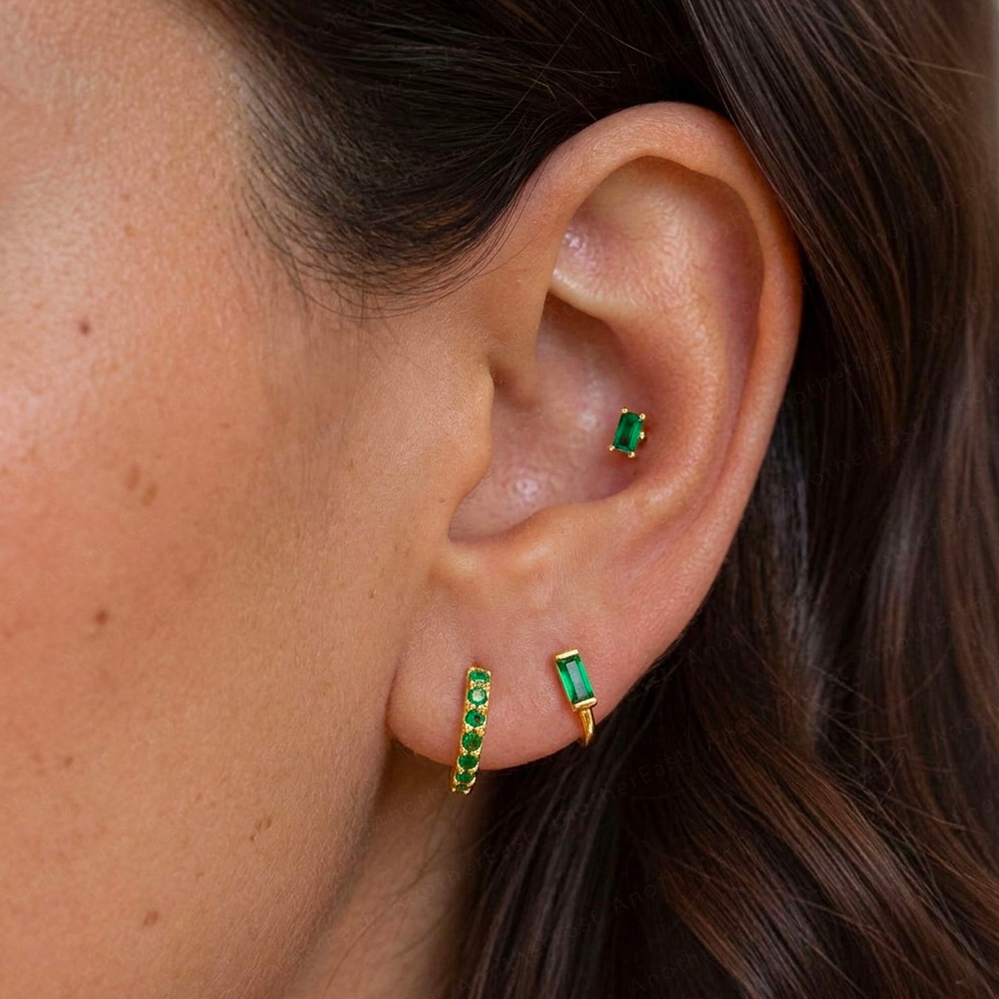 Emerald Baguette Hoop