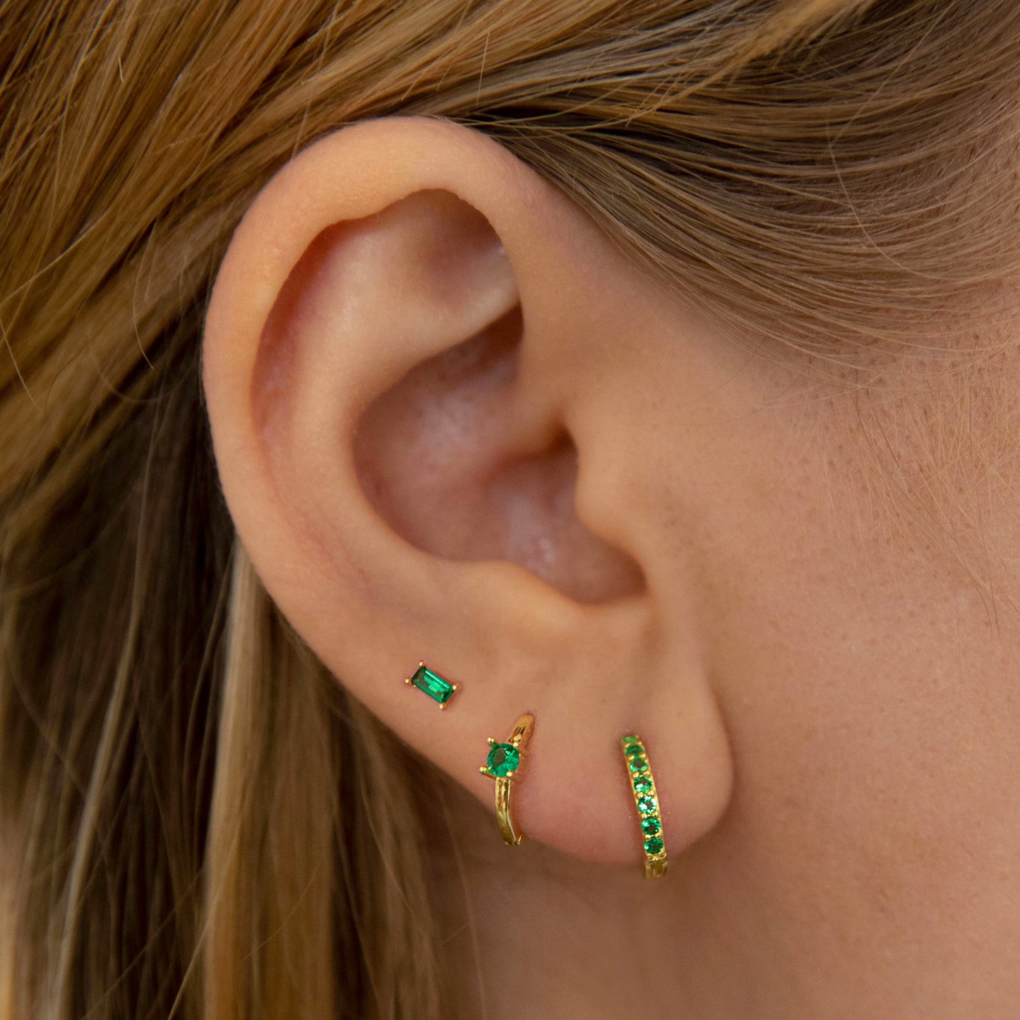 Emerald Baguette Stud