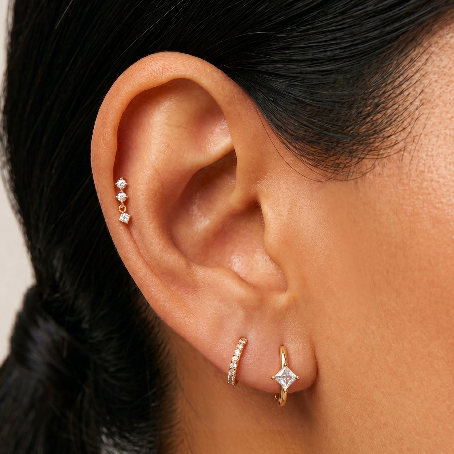 Three CZ Dangle Stud