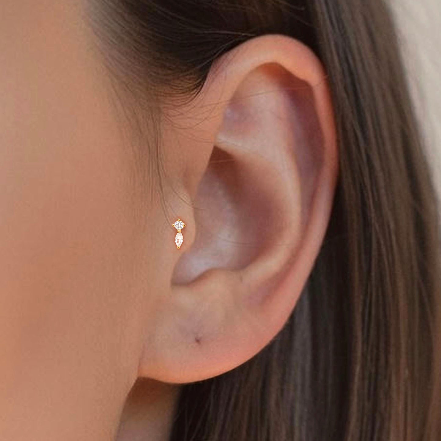 Round & Marquise Duo Threaded Labret