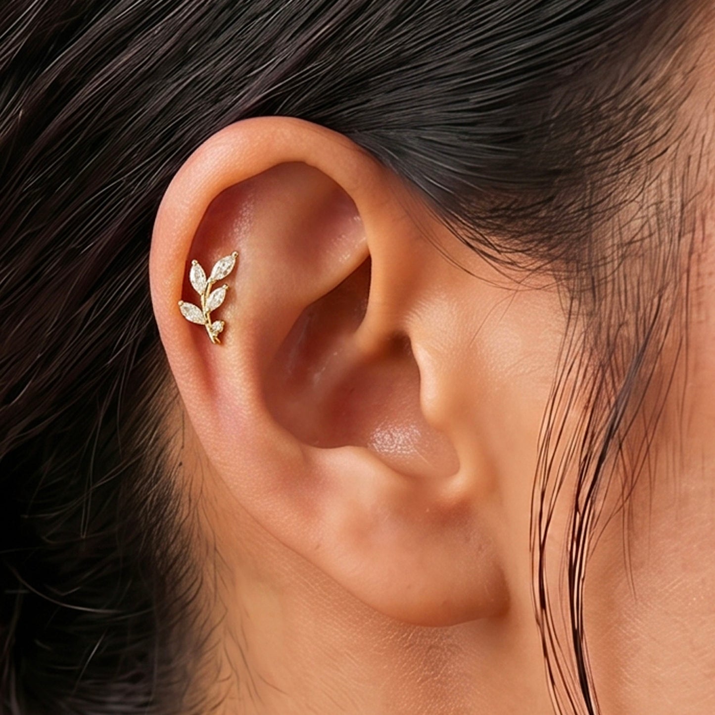 CZ Leaf Stud