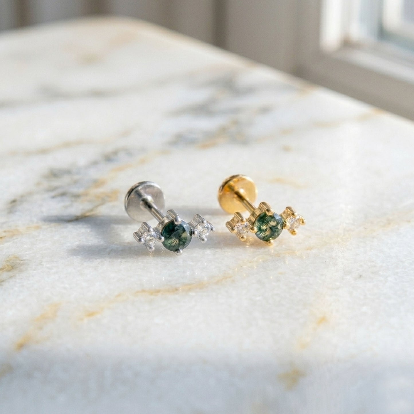 Natural Moss Agate Push Pin