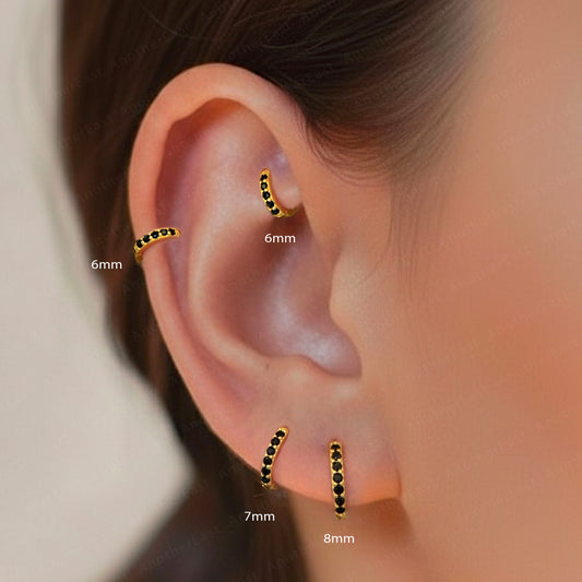 Black Stone huggie hoop