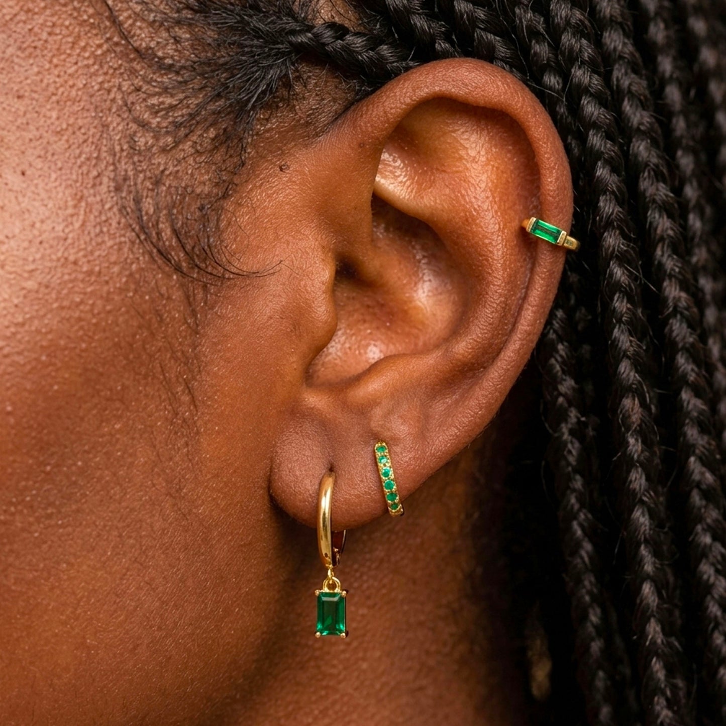 Emerald Baguette Hoop