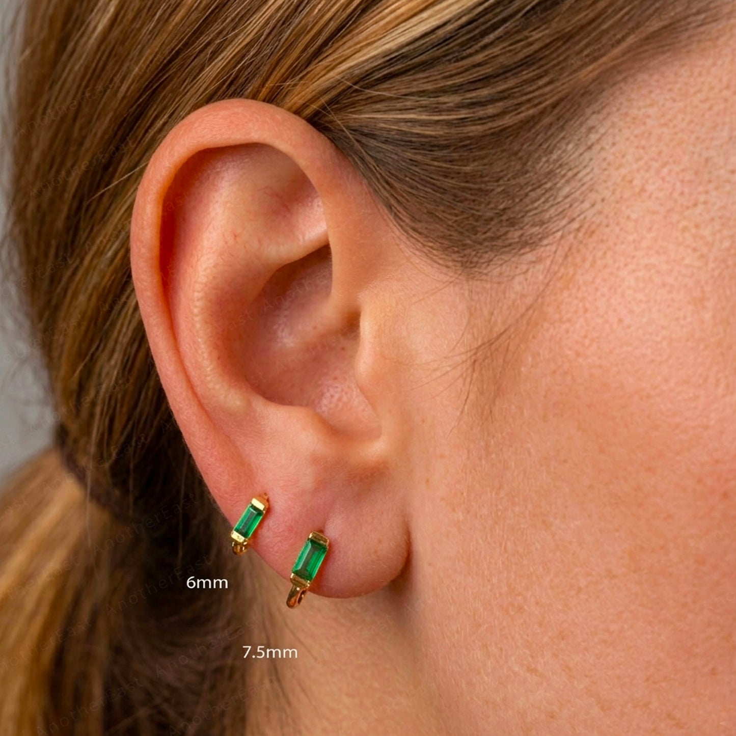 Emerald Baguette Hoop