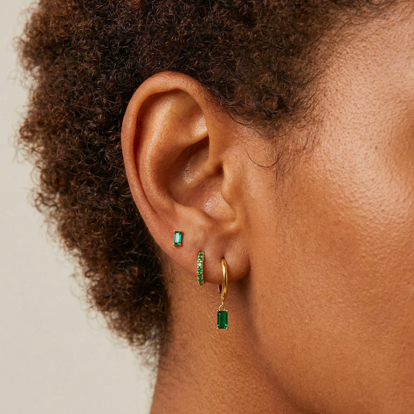 Emerald Dangle Baguette Set