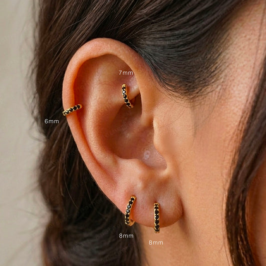Black Stone huggie hoop