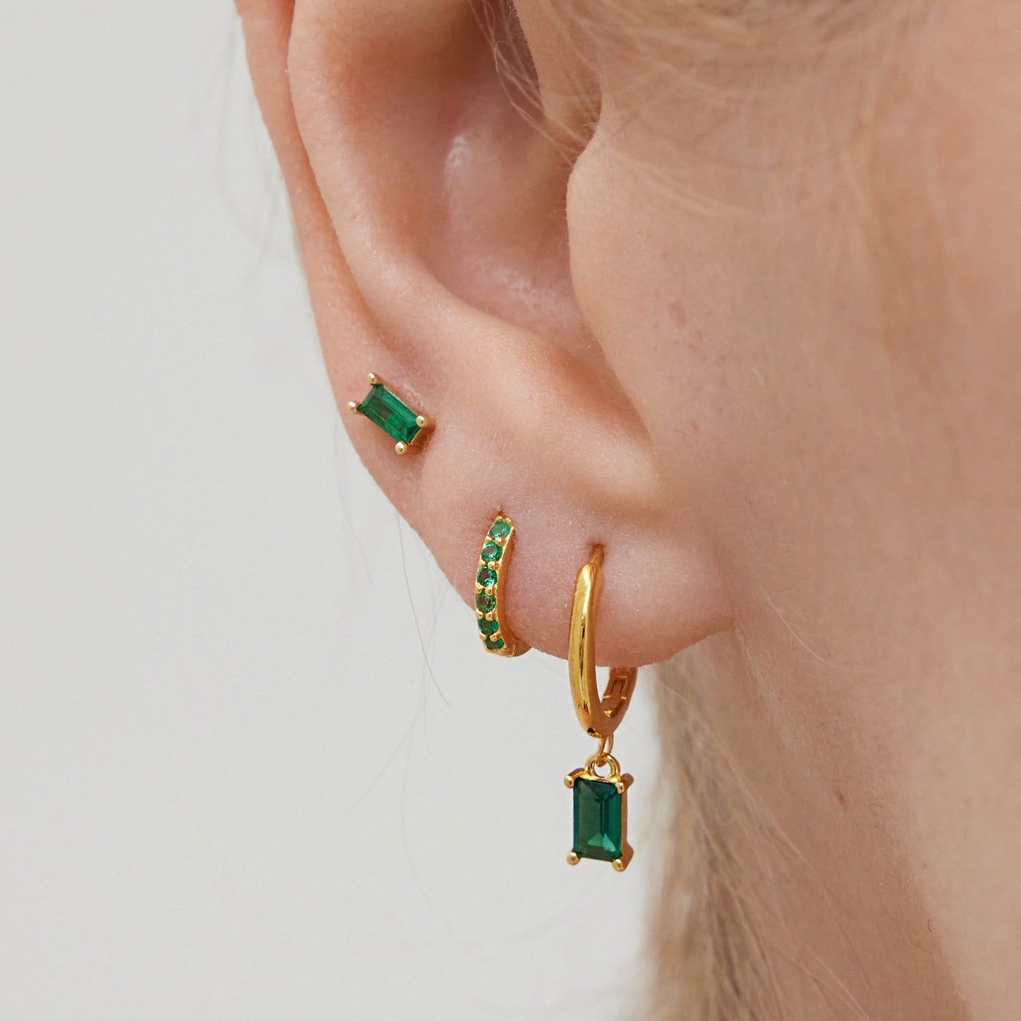 Emerald Baguette Dangle Hoop