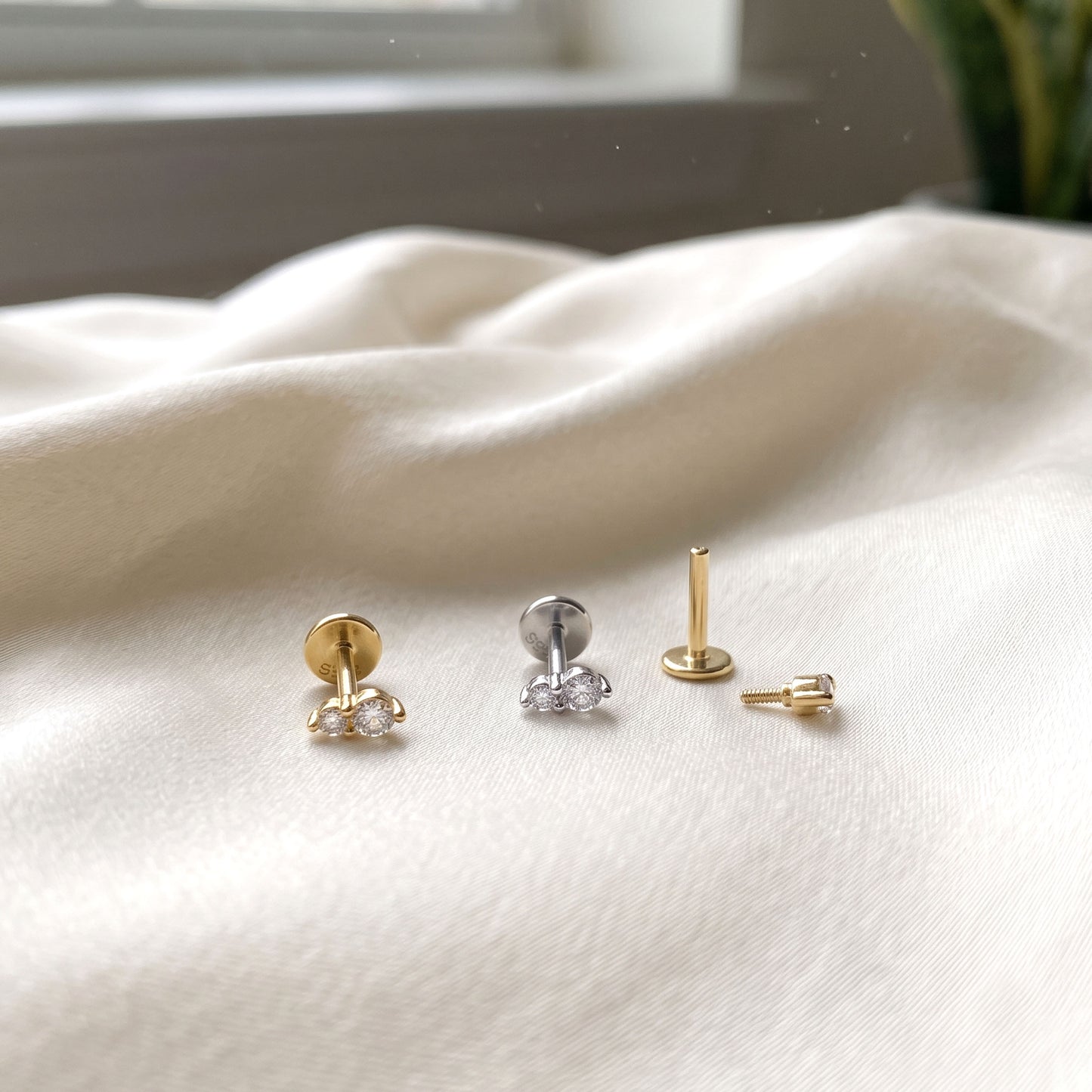 Tiny Double Stone Threaded Labret