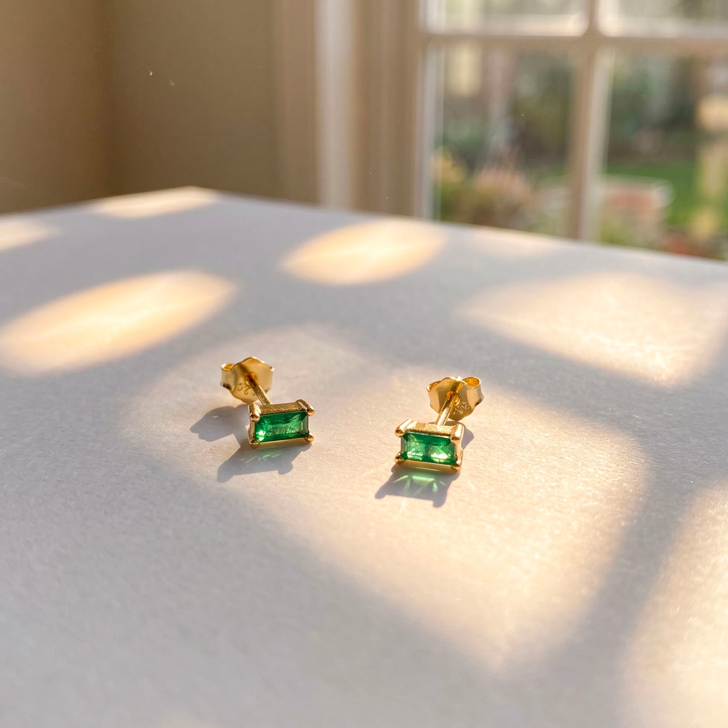 Emerald Baguette Stud