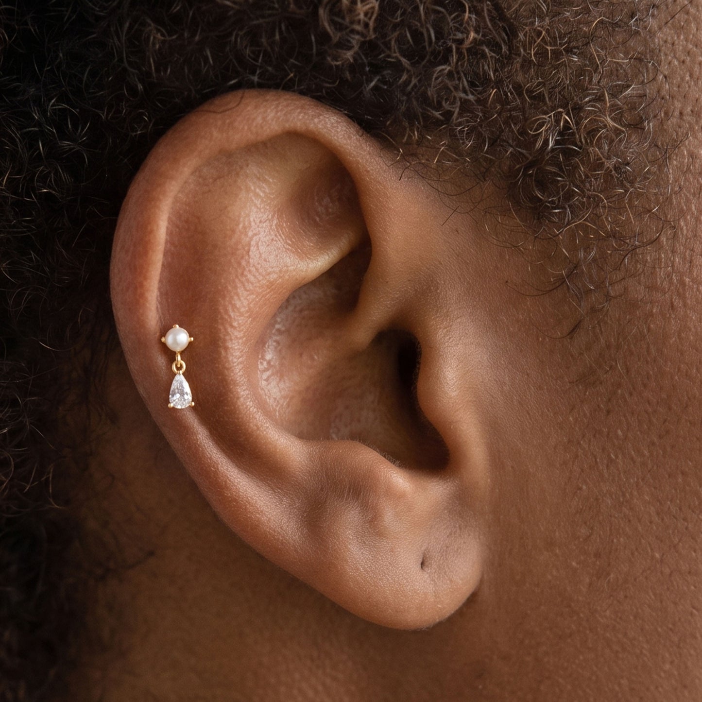 Pearl & CZ Dangle Stud
