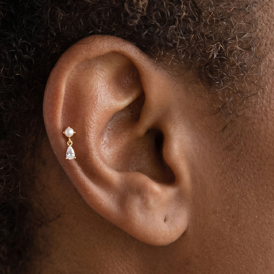 Pearl & CZ Dangle Stud