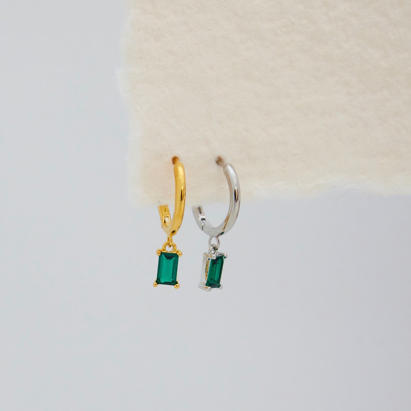 Emerald Baguette Dangle Hoop
