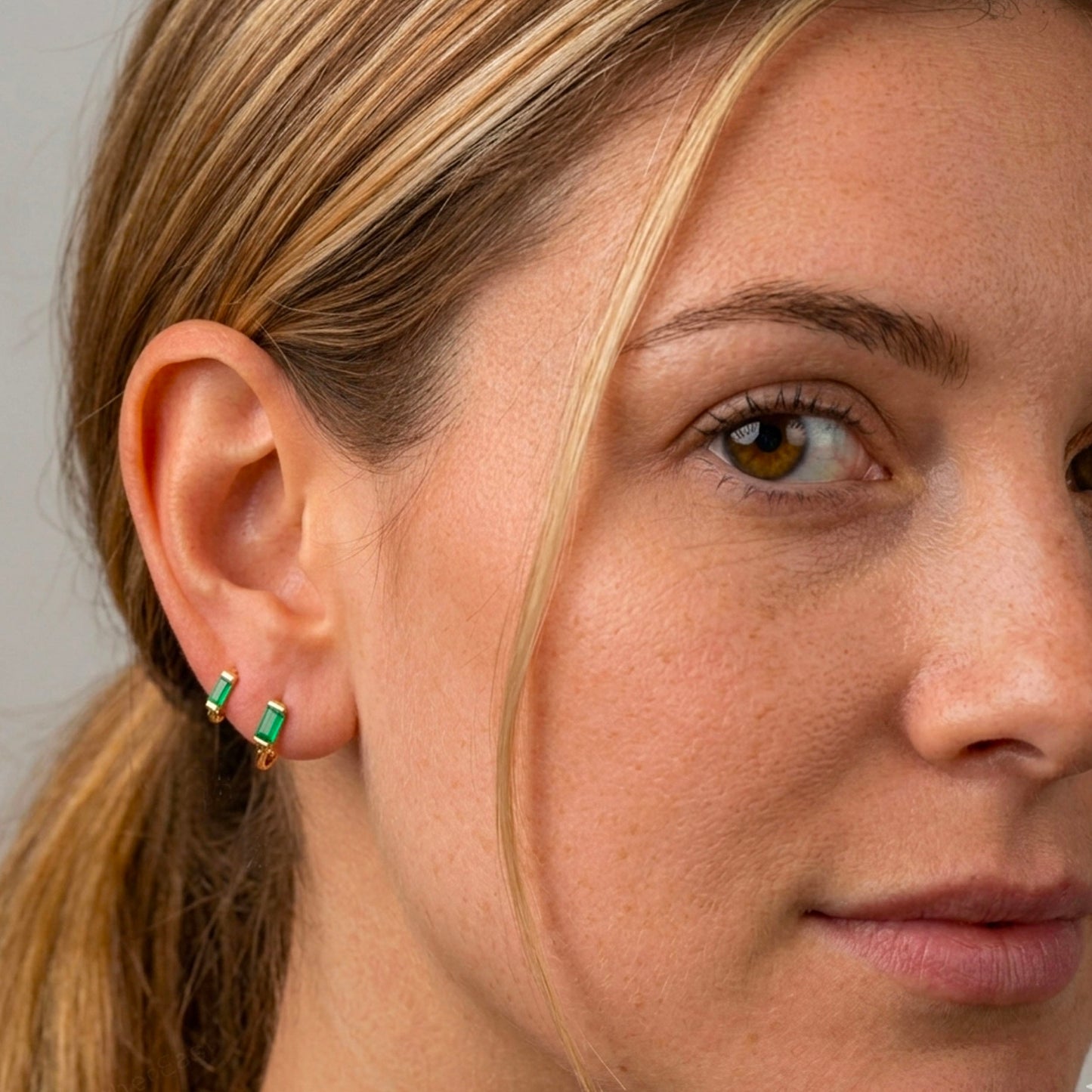 Emerald Baguette Hoop