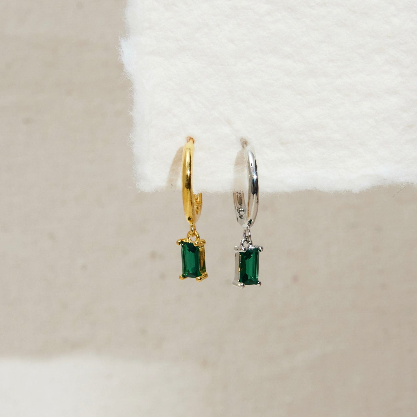 Emerald Baguette Dangle Hoop