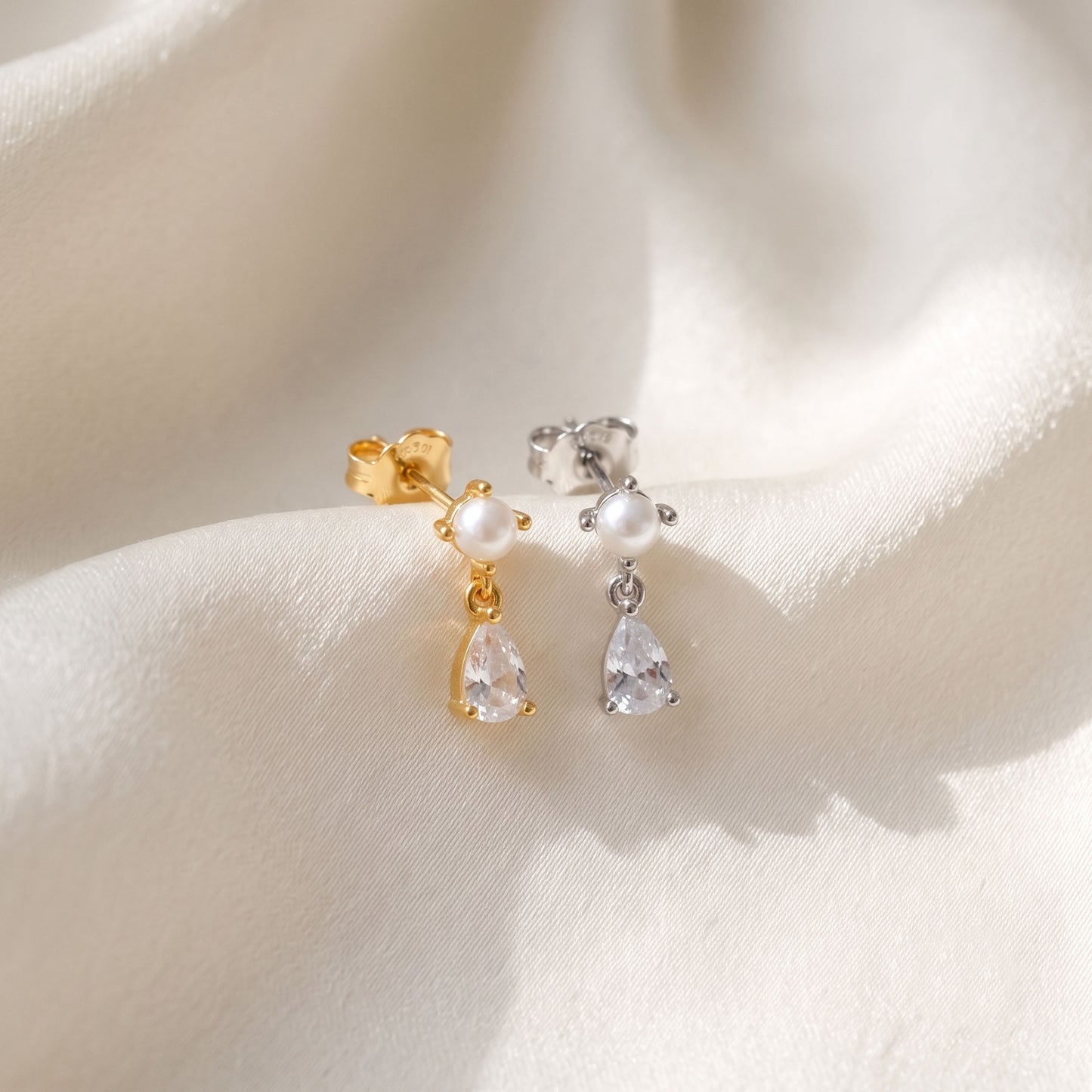 Pearl & CZ Dangle Stud