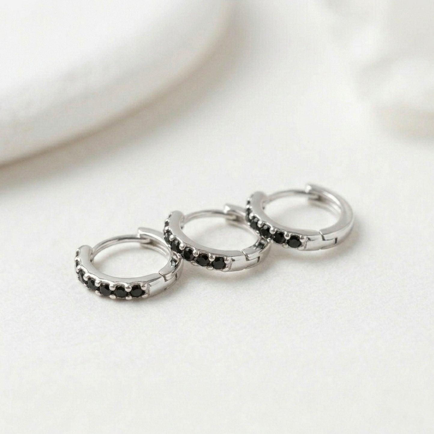 Black Stone huggie hoop