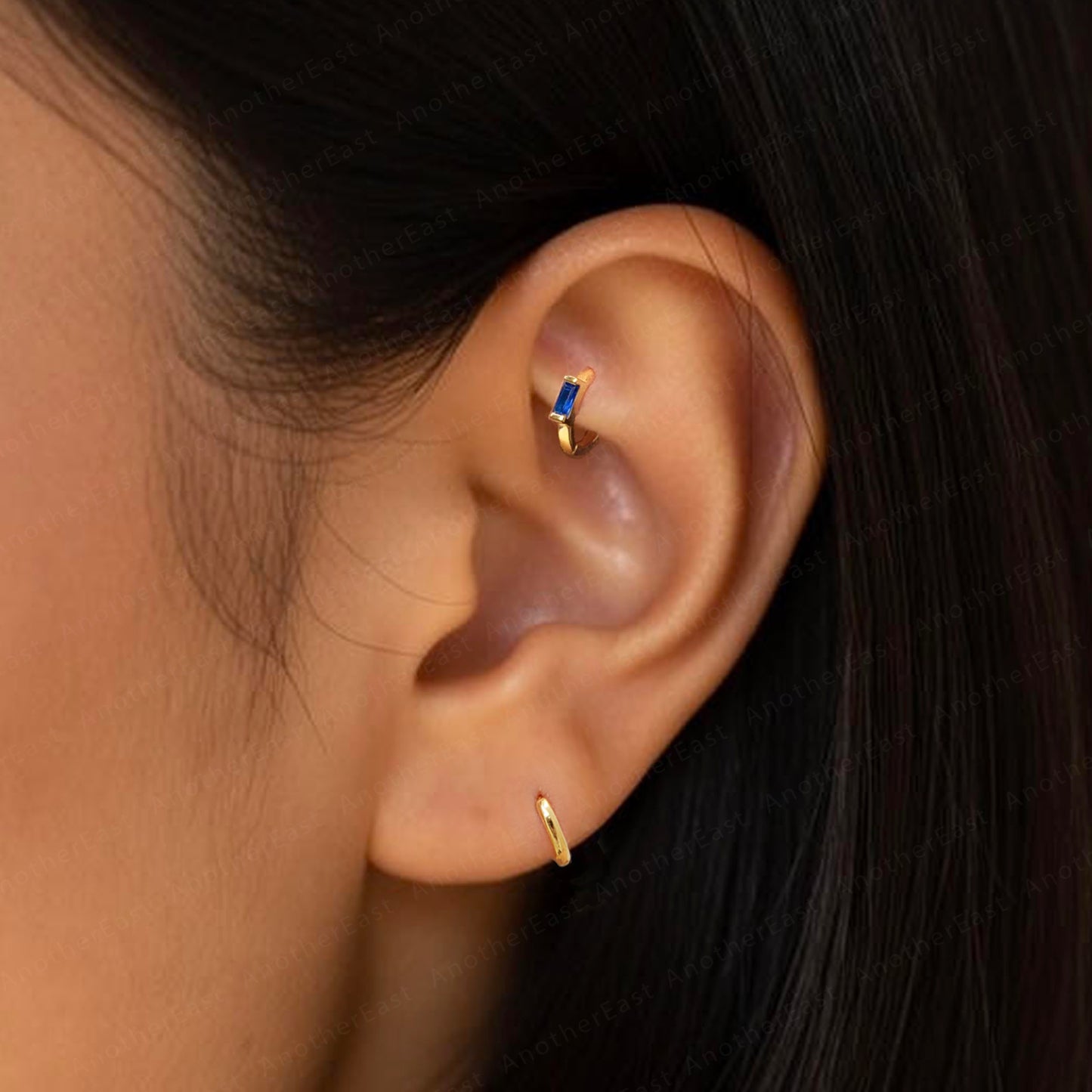 Sapphire Baguette Hoop