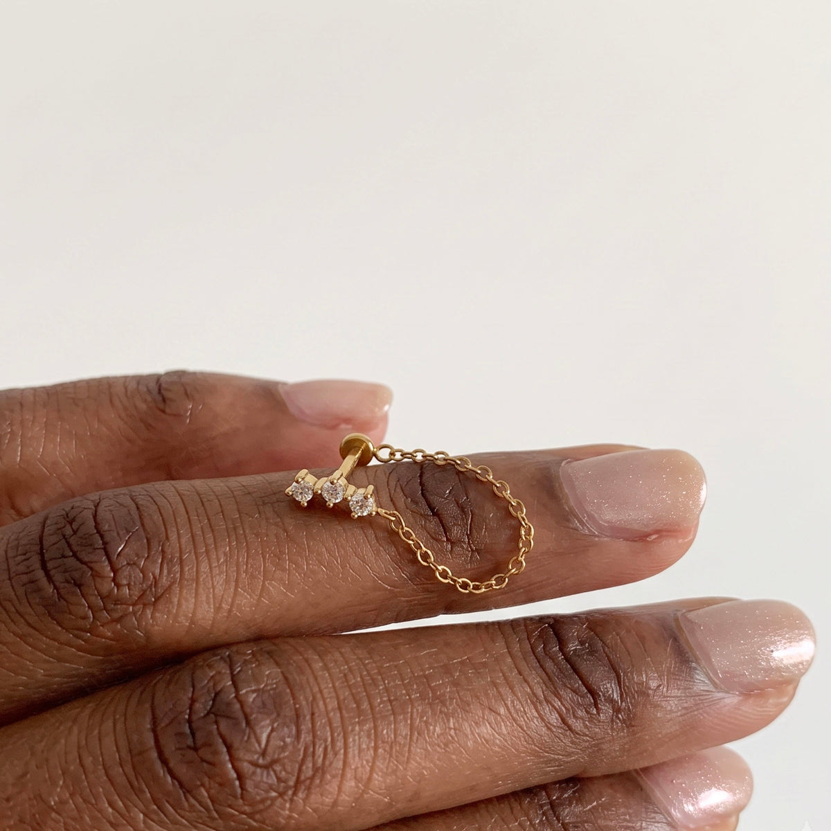 Three CZ Chain Push Pin