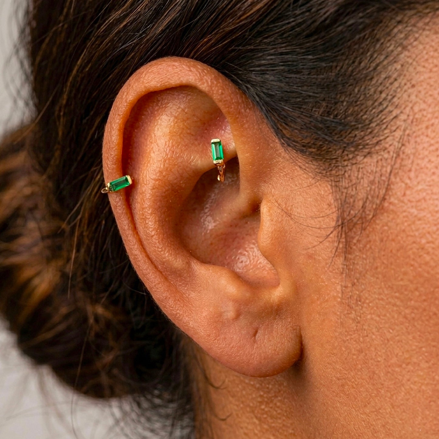 Emerald Baguette Hoop