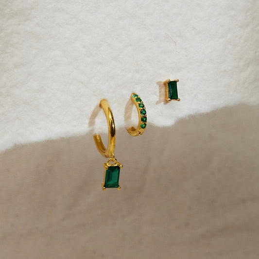 Emerald Dangle Baguette Set