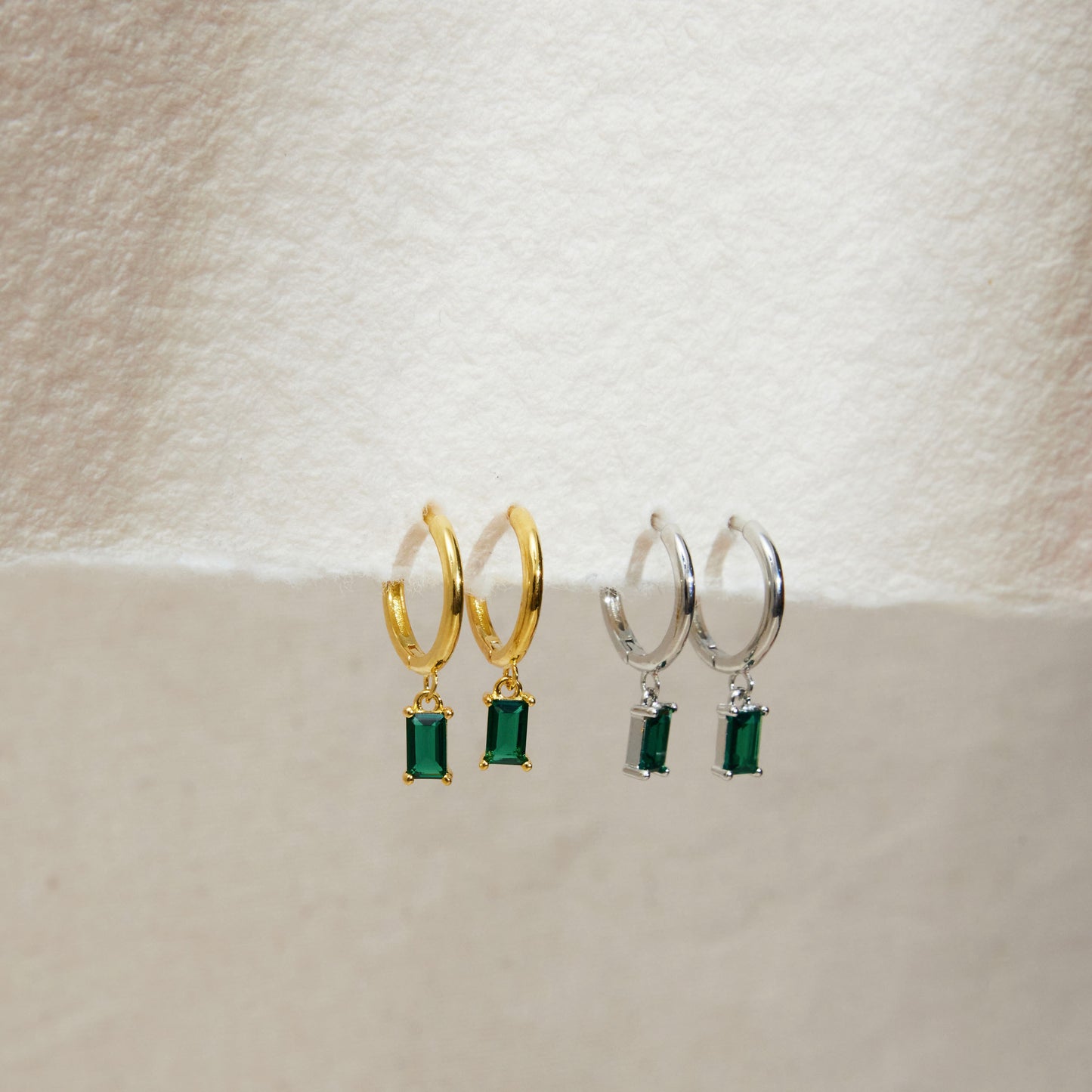 Emerald Baguette Dangle Hoop