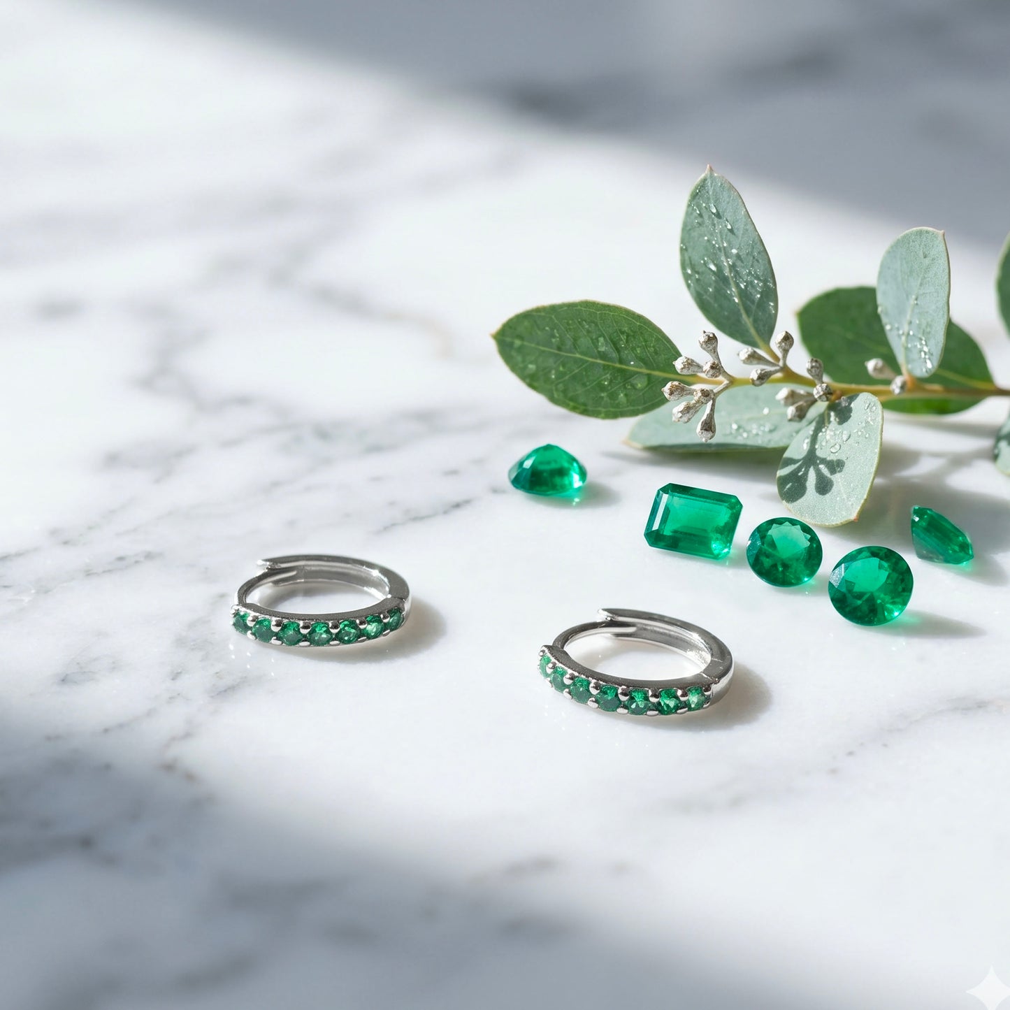 Emerald huggie hoop