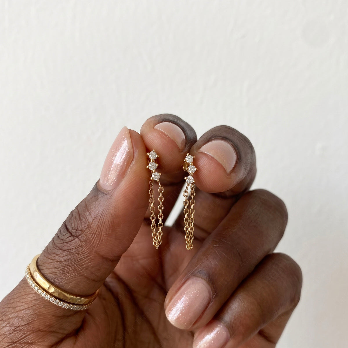 Three CZ Chain Push Pin