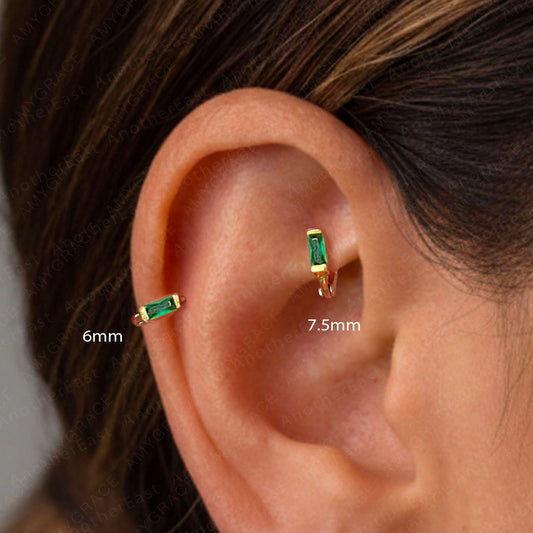 Emerald Baguette Hoop